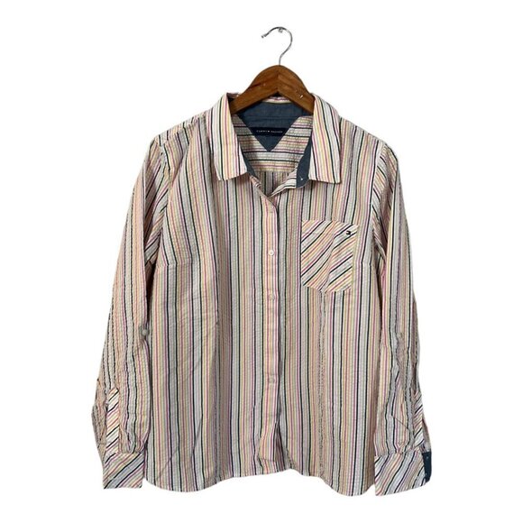 TOMMY HILFIGER Women's Button Up Shirt Stripes L Long Sleeves - Picture 2 of 5